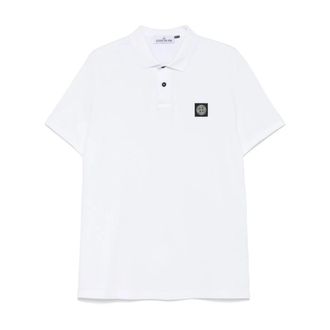 Stone Island Wit Slim-Fit Polo Shirt met Logo Patch - Heren - Polos - Wit - 2XL - Katoen - Tops