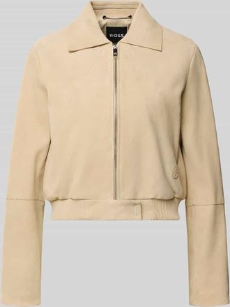 HUGO BOSS Regular Fit Lederjacke aus echtem Ziegenleder Modell SALENE in Beige, Gr&ouml;&szlig;e 38