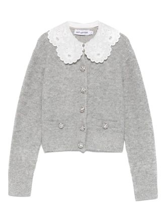 Self Portrait Light Gray Jeweled Button Cardigan