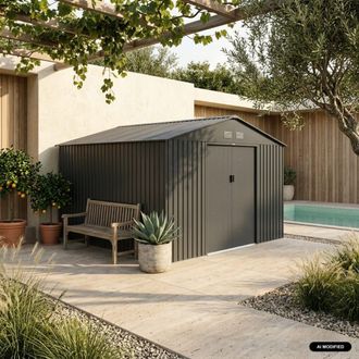 Sweeek Caseta de jard&iacute;n de metal con kit de anclaje, 12 99m&sup2;, antracita
