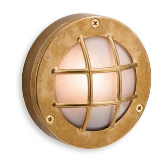 Netlighting Nautic 1 Light Outdoor Wall Flush Light Brass Frosted Glass IP64 G9 in Gold