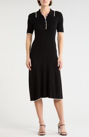 T Tahari Tipped Short Sleeve Polo Dress in Black/White at Nordstrom Rack, Size X-Large