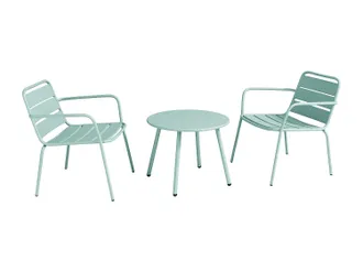Vente-Unique Salotto da giardino 2 poltrone basse impilabili e un tavolo supplementare in Metallo Verde acqua - MIRMANDE