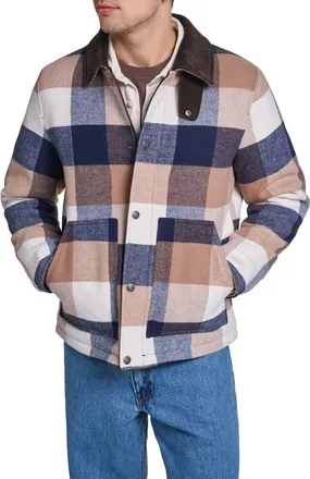 Levi's Corduroy Collar Barn Jacket in Tan/navy Plaid at Nordstrom, Size Xx-Large