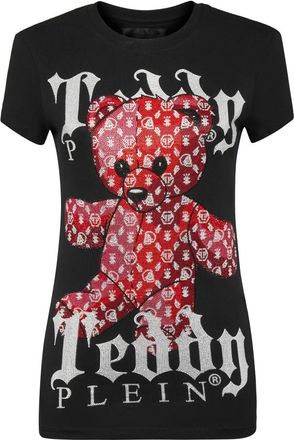 Philipp Plein T-shirt Ronde Hals SS Monogram Teddybeer - Dames - T-shirts - Zwart - XS - Katoen - Tops