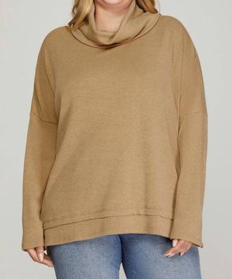 She + Sky Cowl Neck Sweater - Plus In Taupe