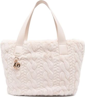 Liu Jo Plush Cable-Knit Tote Handbag With Zip Closure