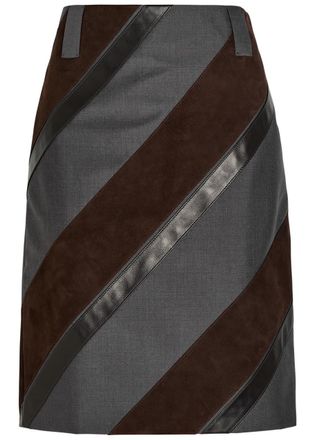 Versace Panelled Leather and Mohair-blend Knee-length Skirt - Grey - 44 (UK12 / M)