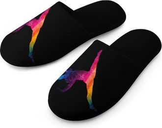 Generic Gymnastics Dancing Rainbow Mens Slippers Warm Non-Slip Houes Shose Spa Slipper for Home Bedroom