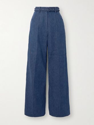 Gabriela Hearst Pantaloni A Gamba Larga In Misto Cotone E Lino Con Cintura Norman - Blu