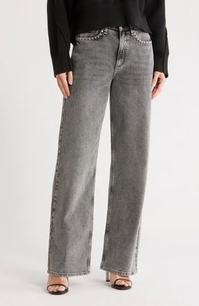Rag & Bone Lori Embellished Mid Rise Wide Leg Jeans in Stockbridge at Nordstrom Rack, Size 32