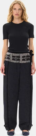 Ganni Navy Hand Beaded Wrap Belt