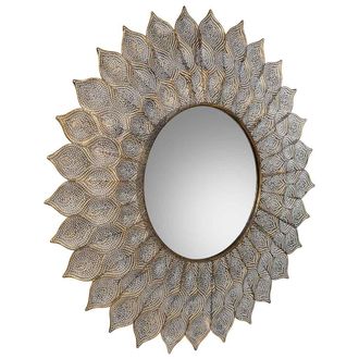 Wanderlust Deco Espejo De Pared De Metal Dorado 90x4x90