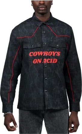 Pleasures Jassen, Heren, Zwart, L, Denim, Acid Cowboy Denim Shirt Zwart