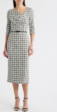 Black Halo Jackie Houndstooth Cowl Neck Tweed Midi Dress in Classic Luxe at Nordstrom Rack, Size 12