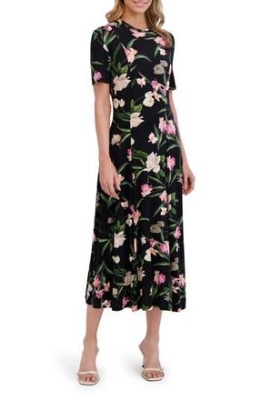 Ted Baker Floral Print Jersey Midi Dress in Rich Black at Nordstrom Rack, Size Small