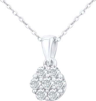 Jewelco London 9ct Gold Round 20pts Diamond Cluster Pendant Necklace 18 inch - PP0AXL3450W