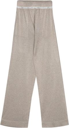Lorena Antoniazzi Taupe Gebreide Straight-Leg Broek - Dames - Wijde Broeken - Grijs - S - Polyester - Broeken