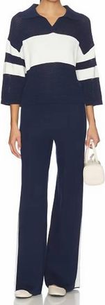 525 america Merritt Drawstring Striped Wide Leg Pants In Dark Blue Combo