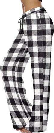 Generic Pyjamas Bottoms Womens Flannel Plaid Pattern Lounge Pants Y2K Fluffy Soft Warm Winter Pjs Pant with Pockets & Adjustable Drawstring