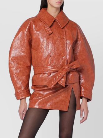 Andamane leather belted double breasted coat