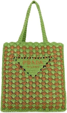Prada Two-Tone Raffia Shopping Bag