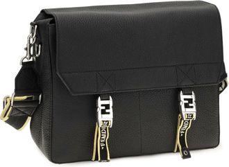 Fendi Mens Flow Mess Medium Roman Leather Crossbody Bag Nero Calf Bos Taurus Shoulder