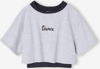 Vertbaudet Sportliches Crop-Top mit Bustier für Mädchen grau meliert