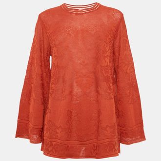 M Missoni Orange Floral Knit Flared Long Sleeve Top