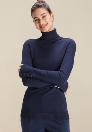 Tamaris Rollkragenpullover TAMARIS, Damen, Gr. 36, blau (solid navy), Obermaterial: 70% Viskose, 30% Polyamid, unifarben, figurbetont h&uuml;ftlang, Rippb&uuml;ndchen m