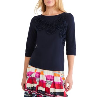 Nic+Zoe Ruffle Appliqu&eacute; Knit Top in Dark Indigo at Nordstrom, Size Xx-Large