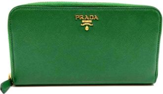 Prada Green Leather Long Wallet (Bi-Fold) (Pre-Owned)