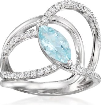 Ross-Simons Aquamarine Highway Ring With. Lab-Grown Diamonds in Sterling Silver