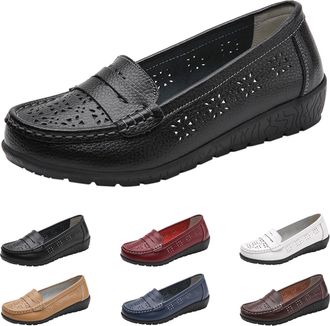Generic Slip On Loafers for Women Hollow Out Breathable Comfortable Shoes Ladies Orthopedic Shoes Casual Round Toe Soft Cushioned Insole Design Moccasins Flex