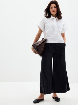Contemporaine Womens Elastic waist poplin culotte Fit: Ultra-wide leg, high rise