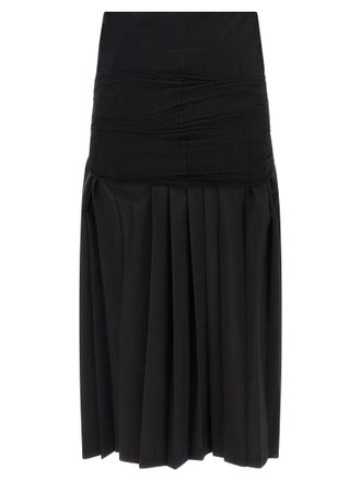 Maison Margiela Double Layer Pleated Wool Blend Skirt - Black
