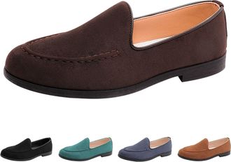 Generic Moccasin Slippers for Men, Classic Flat Rubber Sole Loafers Slip On, Non-Slip, Casual, Lightweight, Comfortable, Hiking Shoes, Low Heel Walking Shoes 