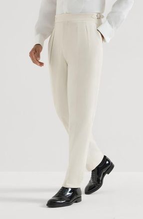 Brunello Cucinelli Sea Island cotton narrow wale corduroy tuxedo trousers with double pleats and tabbed waistband in Milk at Nordstrom, Size 56 It