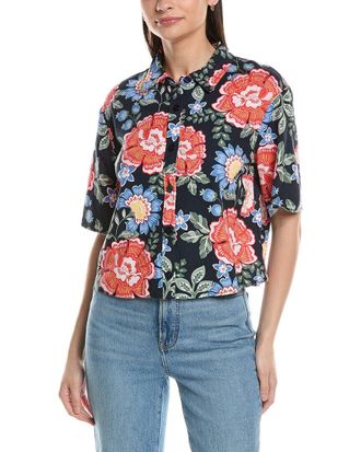 Ellen Tracy Linen-Blend Camp Shirt