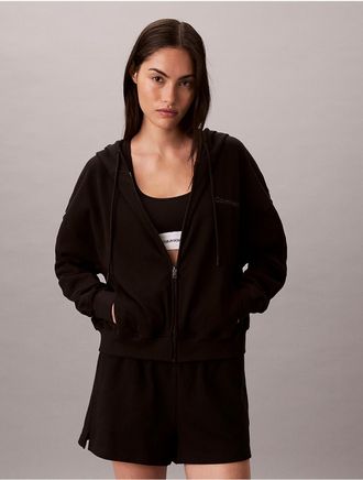 Calvin Klein Womens Logo Cotton Jersey Full Zip Hoodie - Black - XL