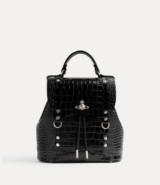 Vivienne Westwood Max Small Backpack Emboss Croc Leather Black