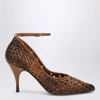 Miu Miu Cognac-colored woven leather pumps
