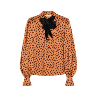 Valentino Pleated Front Shirt - female - Valentino - Shirts - Orange - S - Blouses & Shirts