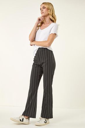 Roman Stripe Print Bootleg Trouser