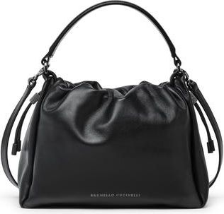 Brunello Cucinelli Small Soft Leather Mellow Bucket bag in Black at Nordstrom