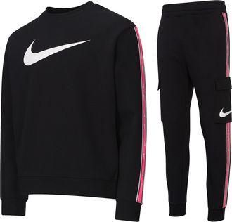 Nike Sportswear Mens Repeat Crew Fleece Tracksuit Black/Hyper Pink Cotton - Size X-Large