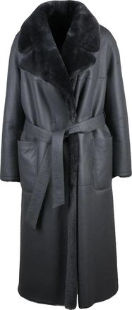DESA 1972 Grey Plush Fur Lined Leather Trench Coat