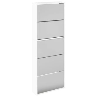 vidaXL Vidaxl - Mueble Zapatero Y Espejo 5 Niveles Blanco Brillo 63x17x169,5 Cm