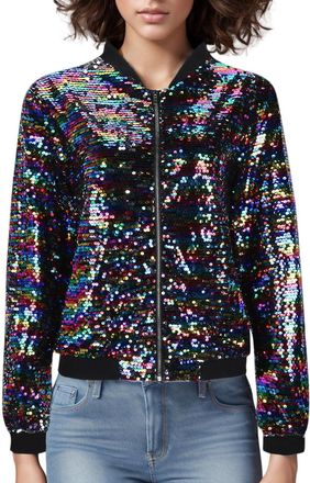 Generic Womens Womens Sequins Blazer Solid Color Sparkle Glitter Long Sleeves Open Front Jacket Lapel Sparkly Coat Casual Zipper Sequin Short Jacket Top Coat 