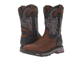Justin Tanker Steel Toe Cowboy Boots Reddish Tan Waxy Milled Buffalo/Black Onyx : 7.5 EE - Wide, Leather